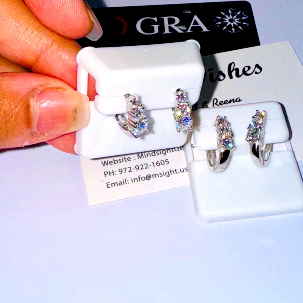 14k White Gold Vermeil VVS Diamond Hoops, GRA Certified Moissanite Diamond Hoops